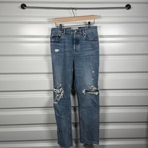 Everlane The Cheeky Jean‎ Women Blue Distressed Straight Leg Jeans Size 27